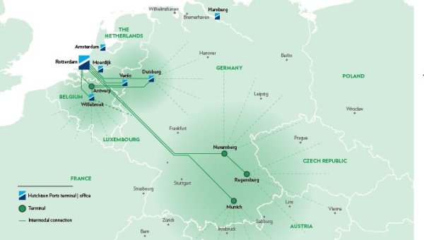 Hutchison Ports Europe Intermodal netwerkkaart 1
